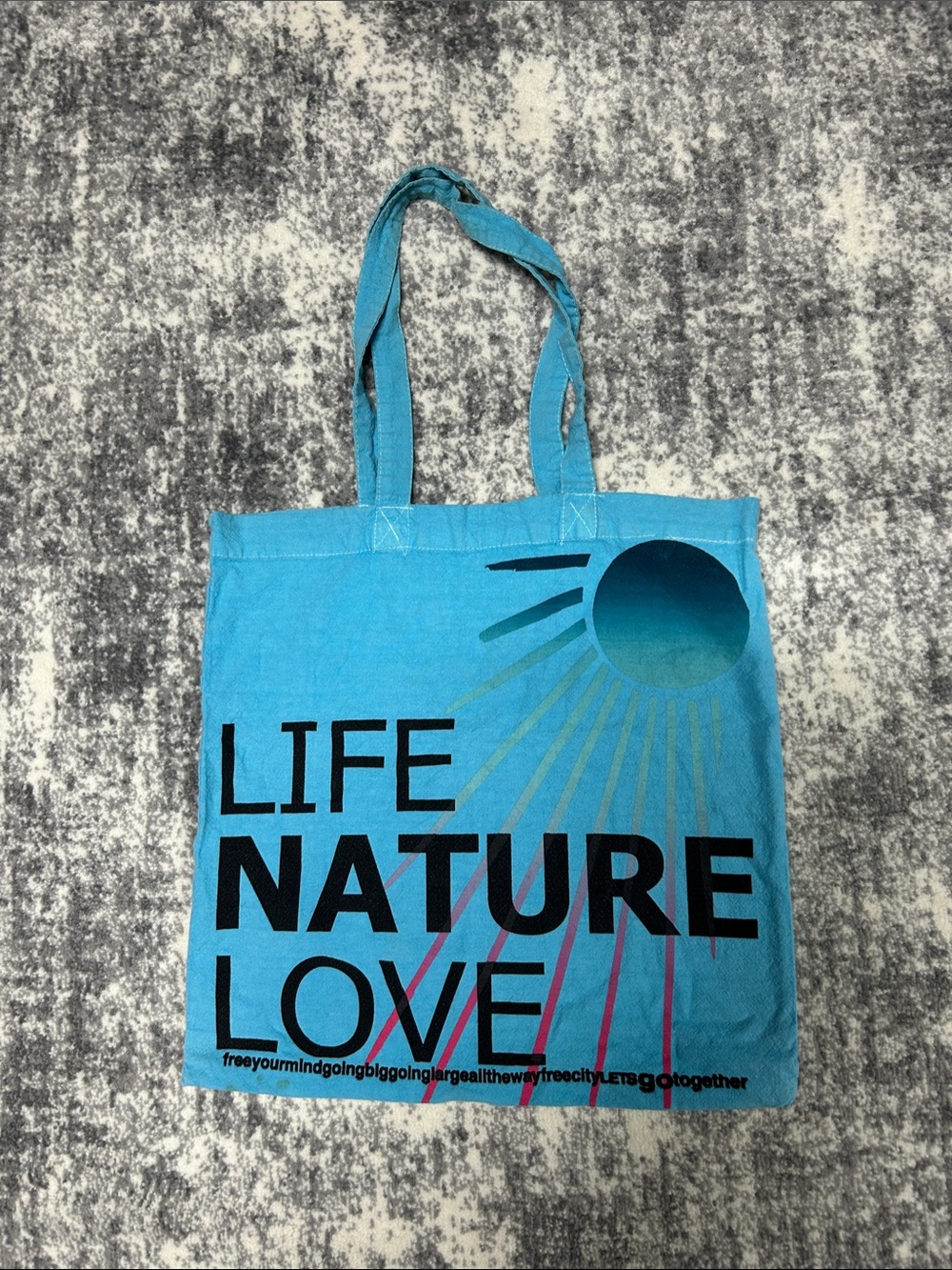 FREECITY Turquoise 'LIFE NATURE LOVE' Cotton Tote